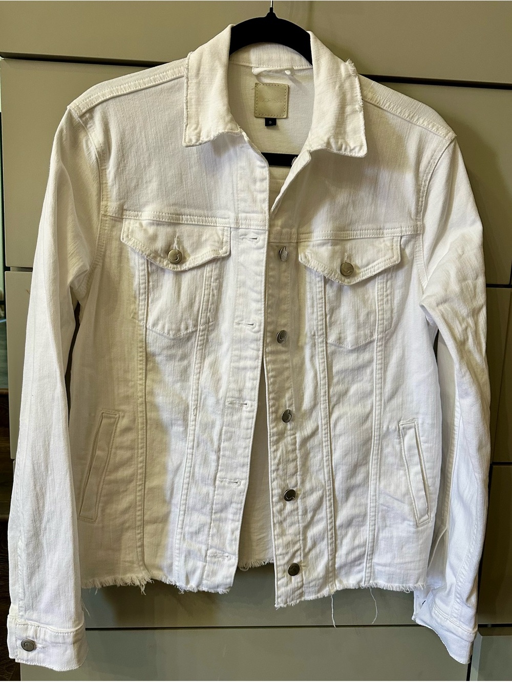 Joe's Jeans White Denim Trucker Jacket Raw Hem Size Small
